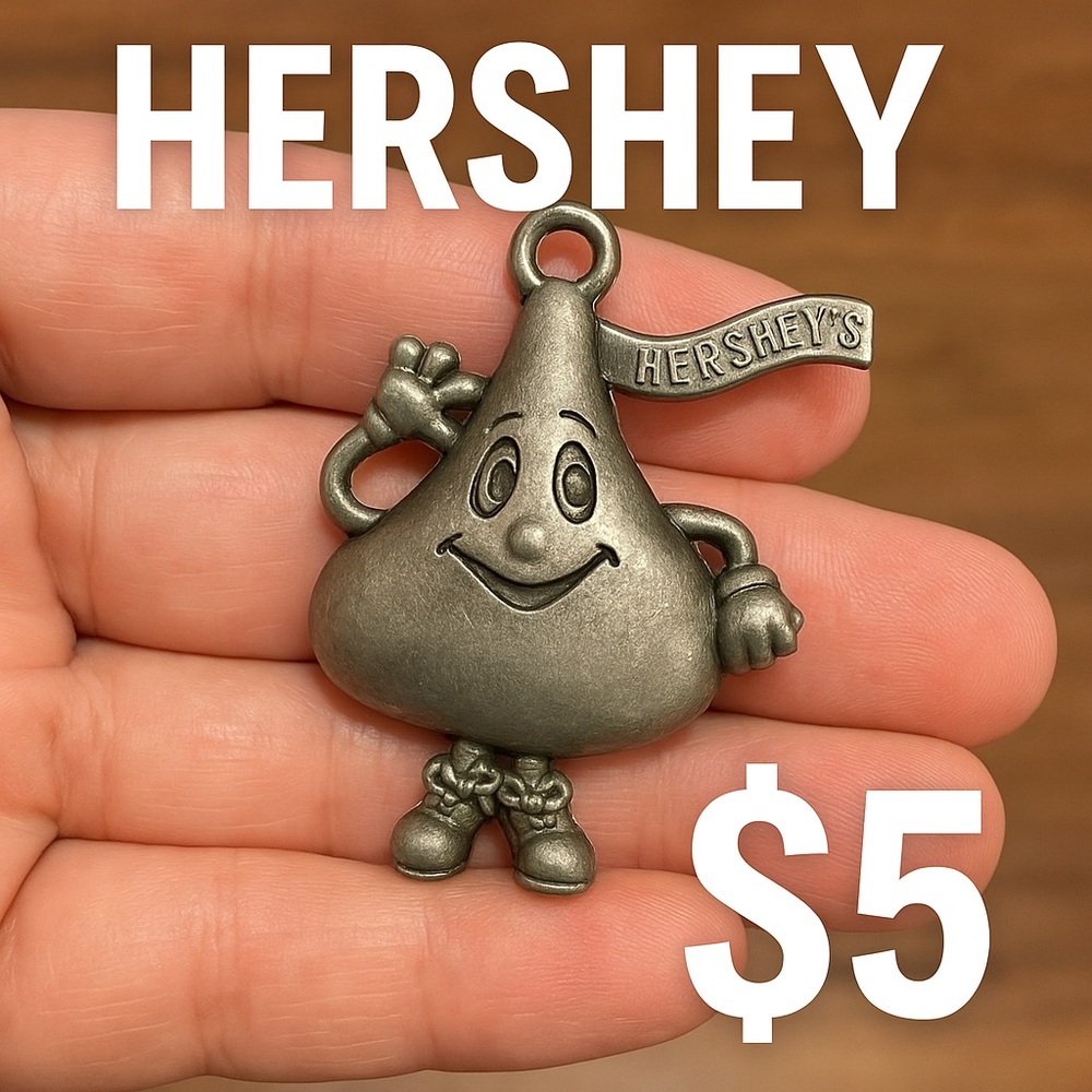 Vintage Hershey’s Kiss Pewter Character Pendant Ornament – 1980s Collectible